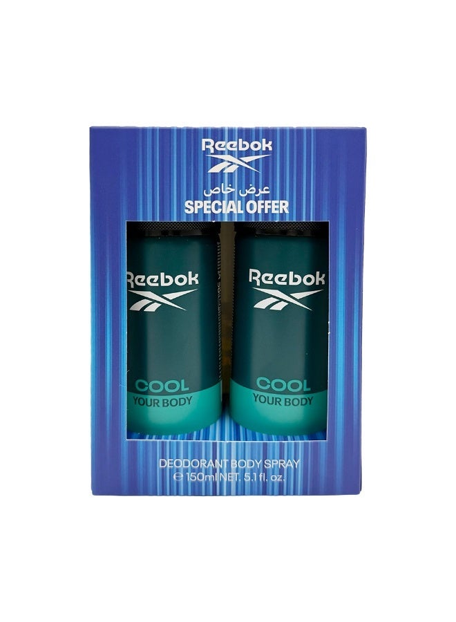 Reebok Cool Deodorant Body Spray For Him 150Ml x2
